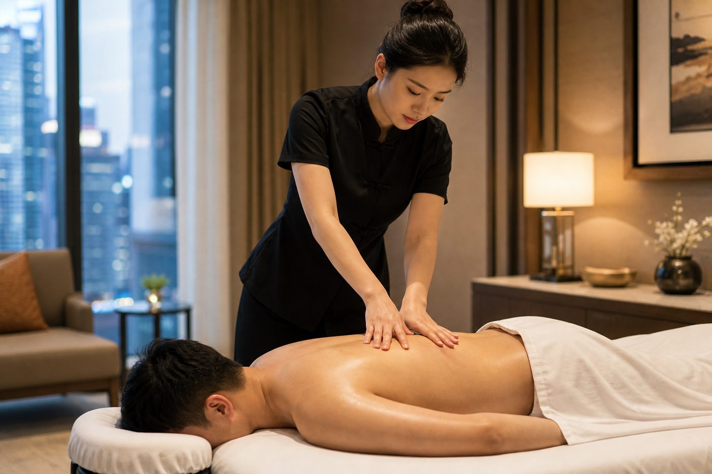 In-room Asian massage in a Las Vegas hotel suite